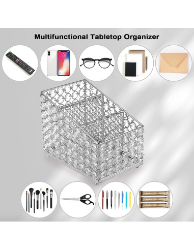Soporte de Control Remoto Sumnacon de Cristal Plateado con 3 Compartimentos