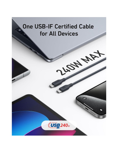 Cable USB C Anker A80E7 240W Carga Rápida 3,05m Negro
