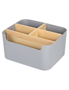 Organizador de Escritorio Segarty Gris con Divisores de Bambú