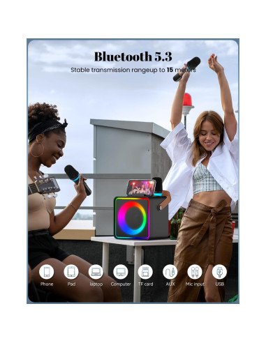 Máquina de Karaoke YLL con 2 Micrófonos Inalámbricos y Bluetooth