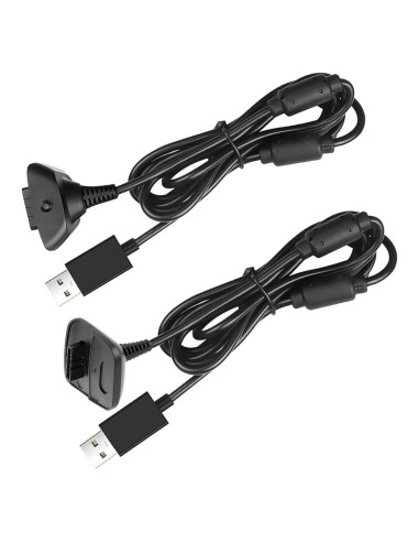 Reiso 2 Cables de Carga USB para Controlador Xbox 360 Negro