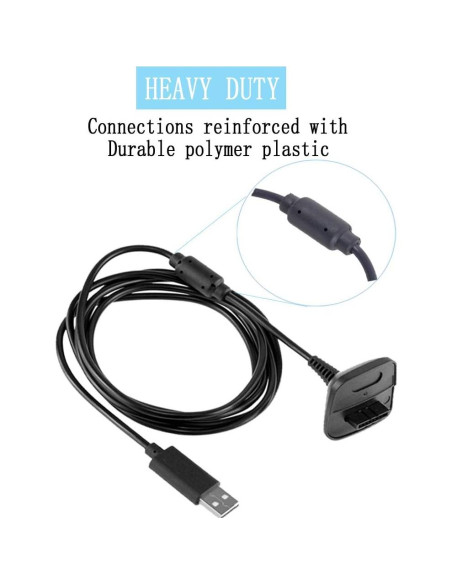 Reiso 2 Cables de Carga USB para Controlador Xbox 360 Negro Reiso 2 Cables de Carga USB para Controlador Xbox 360 Negro