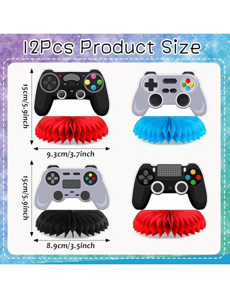 12 Decoraciones de Centro de Mesa Gamer QOUBAI - Panal Colorido