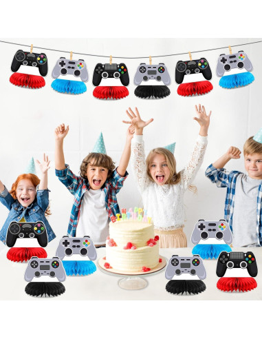 12 Decoraciones de Centro de Mesa Gamer QOUBAI - Panal Colorido