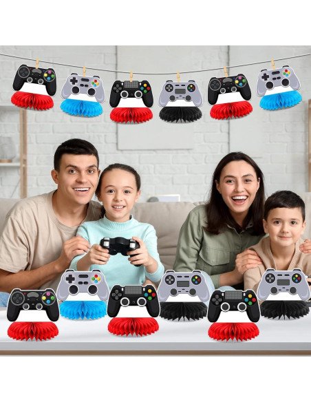 12 Decoraciones de Centro de Mesa Gamer QOUBAI - Panal Colorido