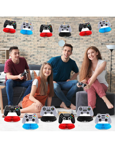 12 Decoraciones de Centro de Mesa Gamer QOUBAI - Panal Colorido