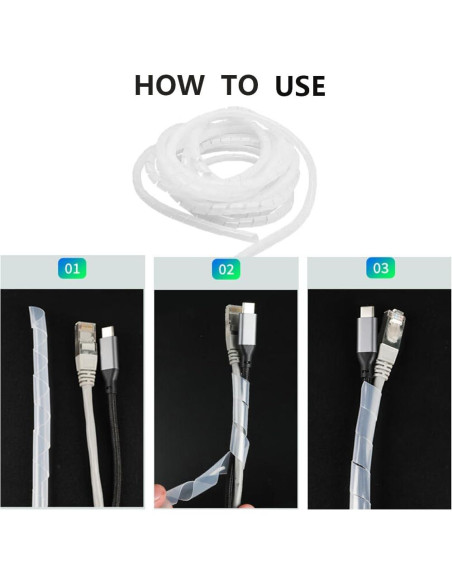 Envoltura de Cable Espiral Lhazemu 10m 8mm Blanca Organizador