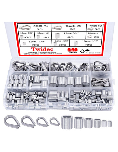 Kit de Ojales y Mangas de Crimpado Twidec 240 Piezas Aluminio