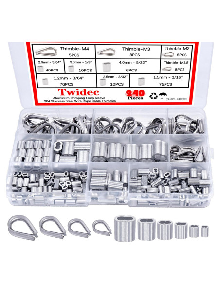 Kit de Ojales y Mangas de Crimpado Twidec 240 Piezas Aluminio