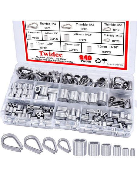 Kit de Ojales y Mangas de Crimpado Twidec 240 Piezas Aluminio