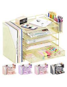 Organizador de Escritorio OPNICE 5 Niveles Dorado con Cajón