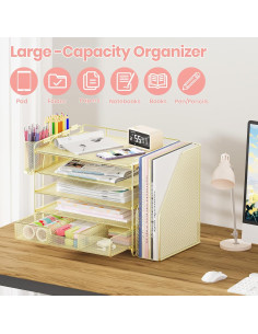 Organizador de Escritorio OPNICE 5 Niveles Dorado con Cajón 2