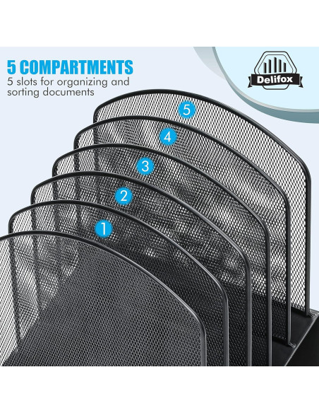 Organizador de Archivos de Escritorio Delifox 5 Secciones Negro