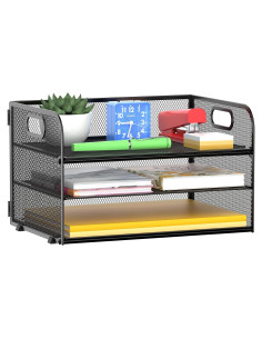 Organizador de Papel de 3 Niveles MINDEPOT Negro - Bandeja de Cartas
