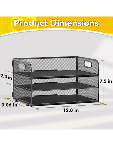 Organizador de Papel de 3 Niveles MINDEPOT Negro - Bandeja de Cartas
