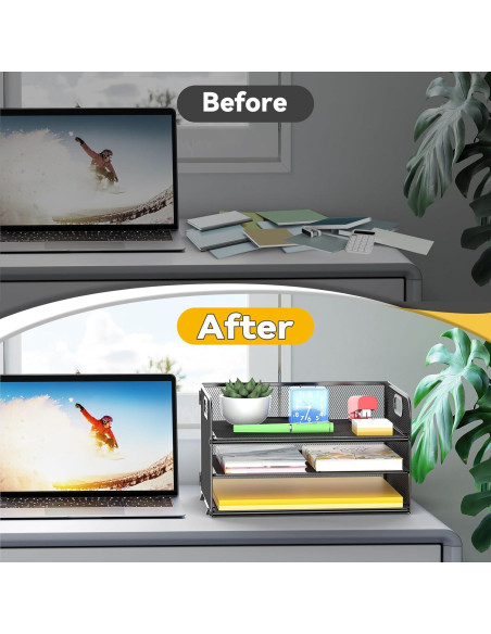 Organizador de Papel de 3 Niveles MINDEPOT Negro - Bandeja de Cartas