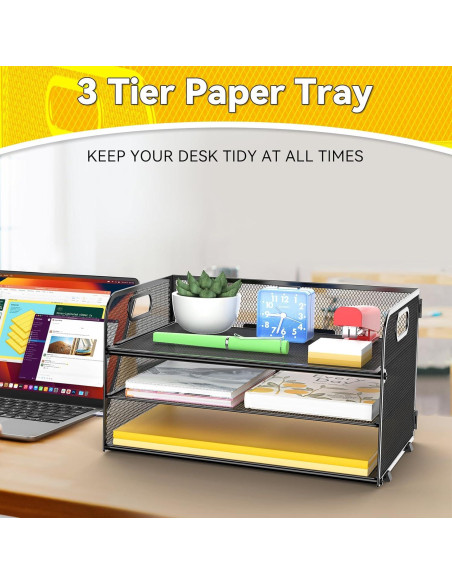 Organizador de Papel de 3 Niveles MINDEPOT Negro - Bandeja de Cartas