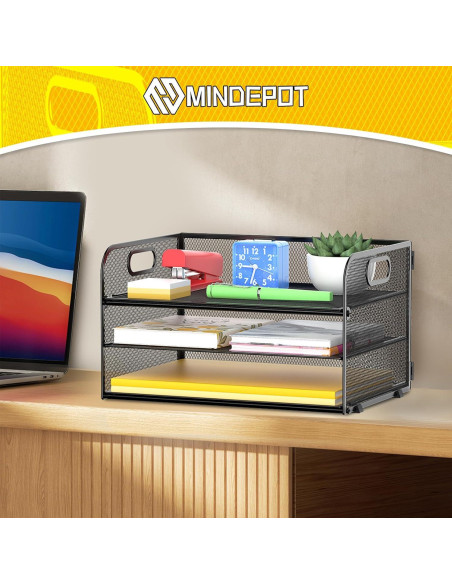 Organizador de Papel de 3 Niveles MINDEPOT Negro - Bandeja de Cartas
