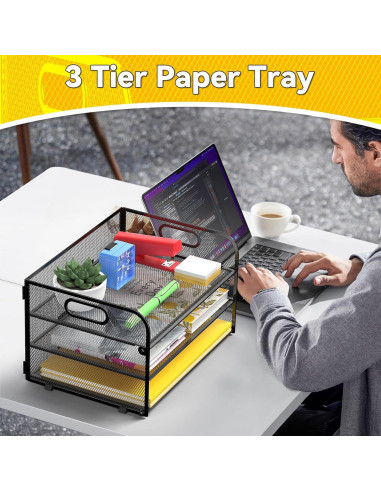 Organizador de Papel de 3 Niveles MINDEPOT Negro - Bandeja de Cartas