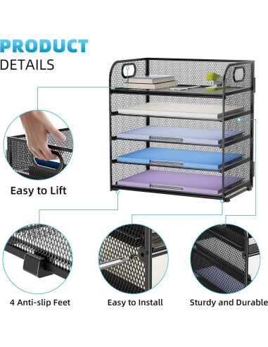 Organizador de Papel Marbrasse 5 Niveles Malla Negro