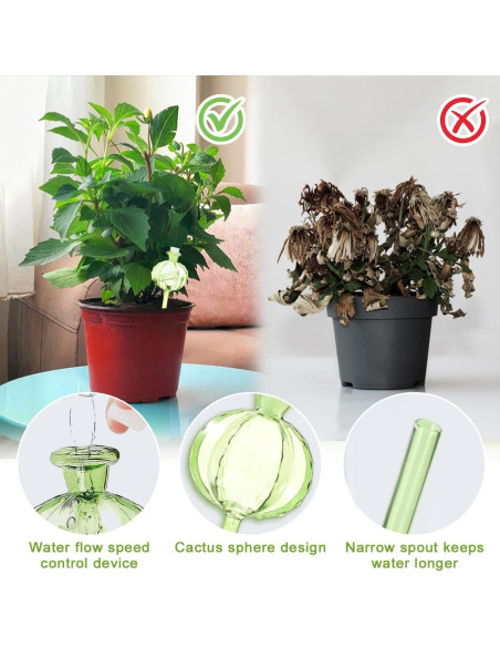 4 Esferas de Autorriego de Vidrio FWYDRJZC 20.3 cm Verde