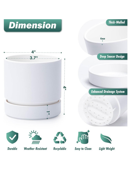 Maceta de Plástico Phoenix Vine 10 cm Blanca Mate con Plato