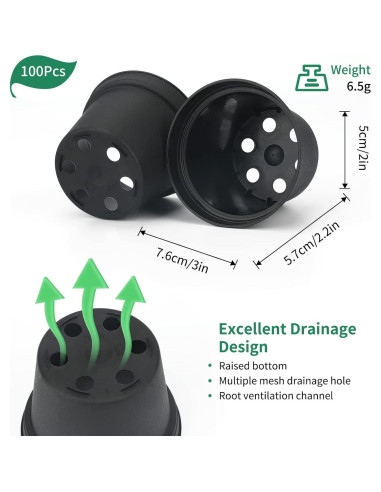 Macetas de Plástico KINGLAKE 100 Pcs 7.62 cm para Suculentas