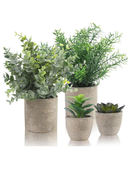 ALAGIRLS 4 Plantas Artificiales Eucalipto en Macetas Decorativas