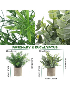 ALAGIRLS 4 Plantas Artificiales Eucalipto en Macetas Decorativas 2