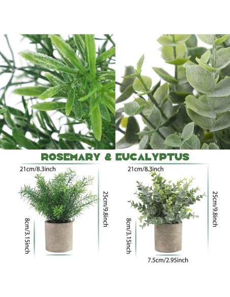 ALAGIRLS 4 Plantas Artificiales Eucalipto en Macetas Decorativas
