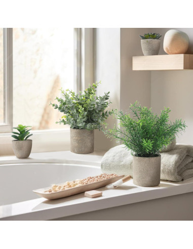 ALAGIRLS 4 Plantas Artificiales Eucalipto en Macetas Decorativas