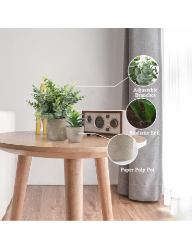 ALAGIRLS 4 Plantas Artificiales Eucalipto en Macetas Decorativas