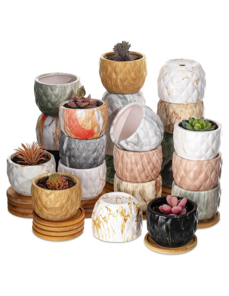 24 Macetas de Cerámica Ziliny 8.5 cm con Drenaje para Suculentas