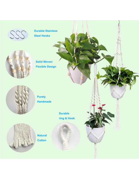 Ganchos de Techo para Plantas WIWUE GUO - 3 Paquete Boho