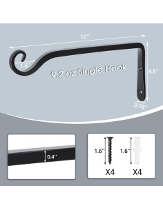 Soportes para Plantas Colgantes Gtongoko 2 Pack 25.4 cm Metal Negro 2