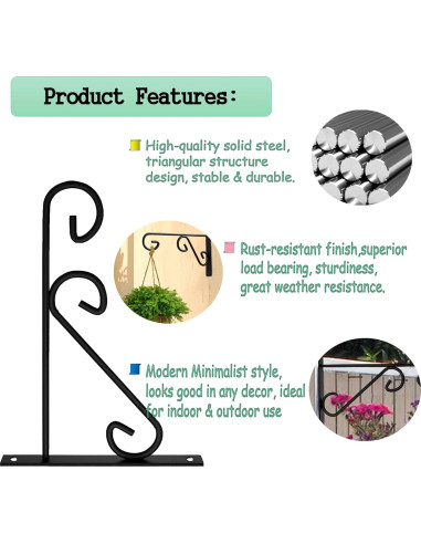 Soporte para Plantas Colgantes ZEECER 30 cm Metal Negro - 2 Unidades