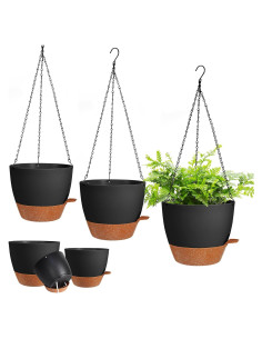 3 Macetas Colgantes Autorriego Lucieblessdesign 17.78/16.51/12.7 cm Negro