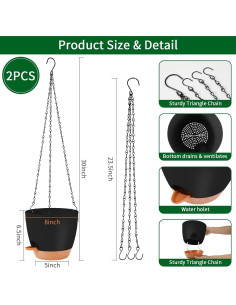 Macetas Colgantes Autorriego GARDIFE 20 cm Negras - 2 Piezas 2