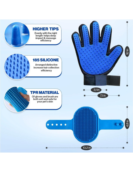 Juego de Guantes de Cuidado para Mascotas 1TO3GO con 185 Puntas