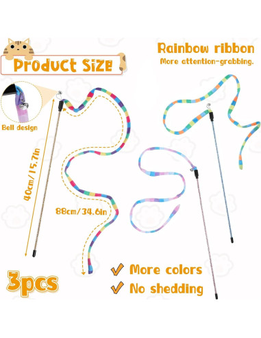 3 Juguetes Interactivos para Gatos Varita Arcoíris InnoHHustle