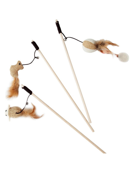 Juego de Juguetes para Gatos LukPaw - 3 Piezas con Varitas de Sisal