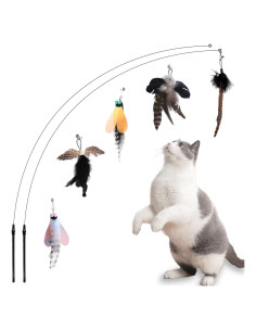 Juguetes Interactivos para Gatos Yauende - 2 Alambres y 5 Plumas