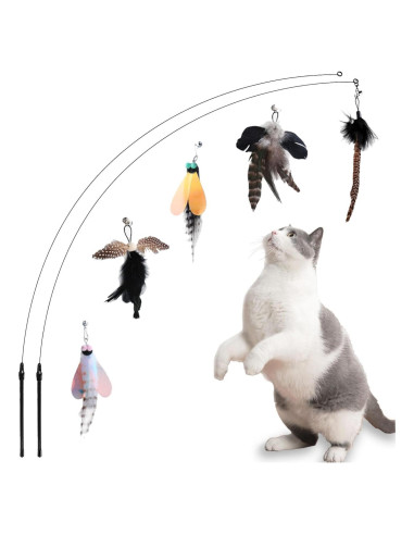 Juguetes Interactivos para Gatos Yauende - 2 Alambres y 5 Plumas