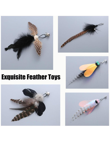 Juguetes Interactivos para Gatos Yauende - 2 Alambres y 5 Plumas