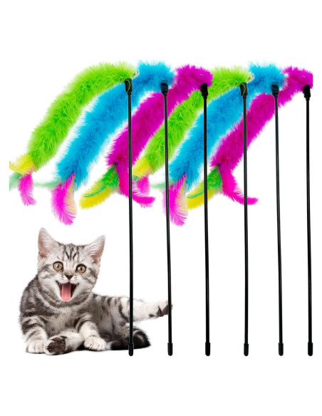 Juguetes de varita de plumas para gatos CATENEED - 6 piezas 40 cm
