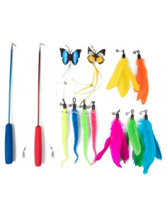Varita de Plumas Retráctil para Gatos - 12 Recambios Interactivos