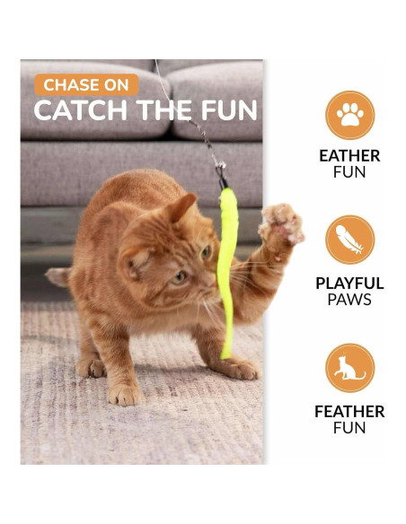 Varita de Plumas Retráctil para Gatos - 12 Recambios Interactivos