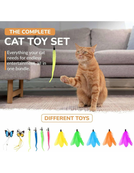 Varita de Plumas Retráctil para Gatos - 12 Recambios Interactivos