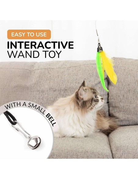 Varita de Plumas Retráctil para Gatos - 12 Recambios Interactivos