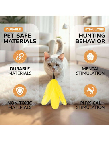 Varita de Plumas Retráctil para Gatos - 12 Recambios Interactivos